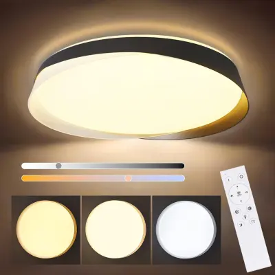 NETTLIFE LED stropna svetilka 36W, 3000K-6000K, 41,5x41,5x7,5 cm, zatemnljiva, črna, z daljinskim upravljalnikom, okrogla, moderna