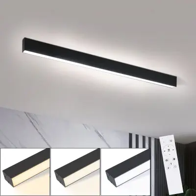 NETTLIFE LED stropna svetilka za dnevno sobo - 25W črna svetilka dolga 80cm zatemnljiva svetilka z daljinskim upravljalnikom moderna