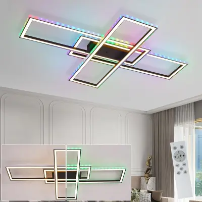 NETTLIFE LED Dnevna Soba Svetilka, 50W RGB, Črna, Moderna, Daljinski Upravljalnik, Kvadratna za Kuhinjo, Spalnico, Hodnik