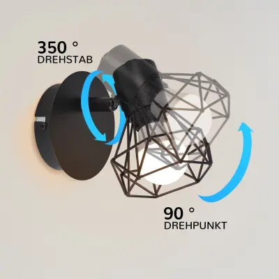 Retro Črne Stropne Svetilke, E14 Nastavljiva Vintage, 1 Plamen, 350°, Maks. 40W