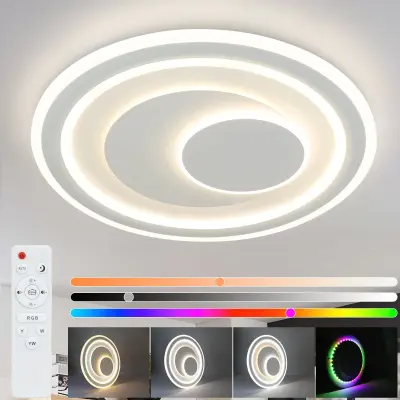 NETTLIFE LED stropna svetilka za dnevno sobo, zatemnljiva z daljinskim upravljalnikom, RGB vrtna svetilka, bela okrogla, 50 cm, RGB