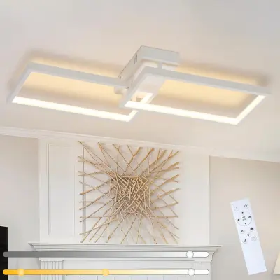 NETTLIFE LED stropna svetilka bela kovina 48W 80CM moderna zatemnljiva svetilka za dnevno sobo s pravokotno zasnovo za otroško sobo, kuhinjo