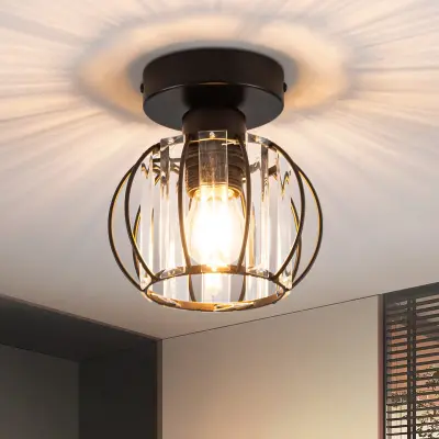 NETTLIFE Moderna črna kristalna stropna svetilka E27 Vintage kuhinjska svetilka s kovinskim okvirjem