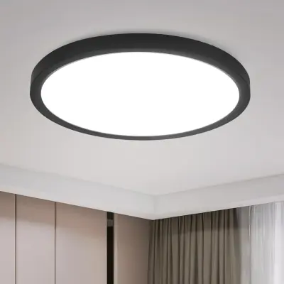 NETTLIFE LED stropna svetilka, ravna stropna svetilka Ø22cm, kopalniška svetilka, hladno bela, spalnica, črna, 15W IP44