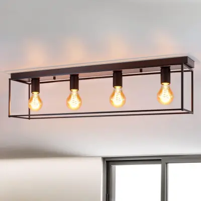 NETTLIFE Stropna svetilka 4 žarnice E27 vintage črna industrijska za spalnico in dnevno sobo v retro kovinski izvedbi