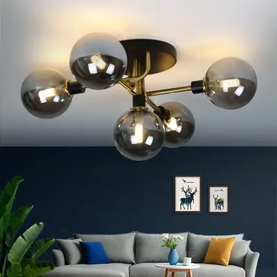 NETTLIFE Stropna svetilka za dnevno sobo s steklenimi kroglicami, 5 sijalk G9 (brez žarnice)