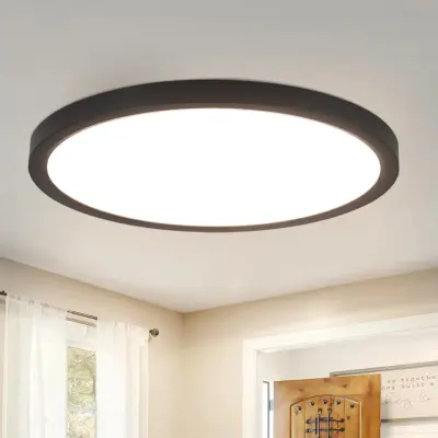 NETTLIFE LED stropna svetilka, črna, okrogla, ravna, stropna osvetlitev IP44, LED nevtralno bela