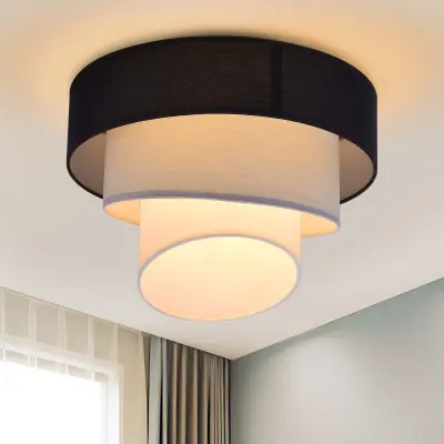 NETTLIFE Stropna svetilka za dnevno sobo, senčnik iz blaga, Ø40cm, toplo bela, E27, moderna, črna