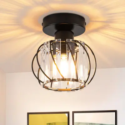 NETTLIFE Moderna črna kristalna stropna svetilka E27 Vintage kuhinjska svetilka s kovinskim okvirjem
