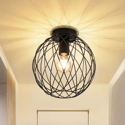 NETTLIFE Stropna svetilka Vintage črna industrijska stropna svetilka - svetilka za hodnik E27 1 žarnica retro kovinska kletka