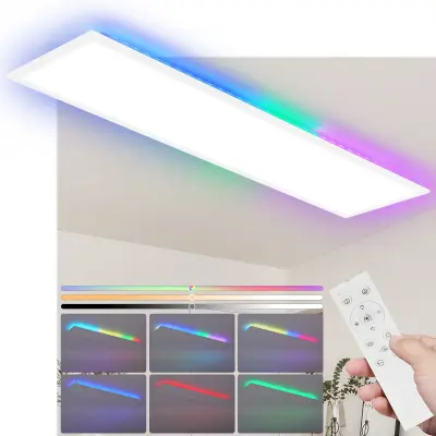 NETTLIFE LED panel 120 x 30 cm, zatemnljiva, ravna stropna svetilka, RGB spreminjanje barv, z daljinskim upravljalnikom, 36 W, 3000 K–6500 K