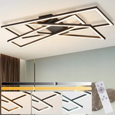 NETTLIFE Črna 45W zatemnljiva LED stropna svetilka za dnevno sobo, pisarno, otroško sobo