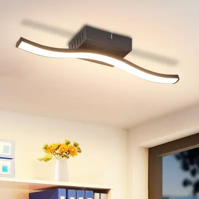 NETTLIFE LED stropna svetilka za spalnico, moderna črna, 6W, valoviti dizajn, 3000K, toplo bela