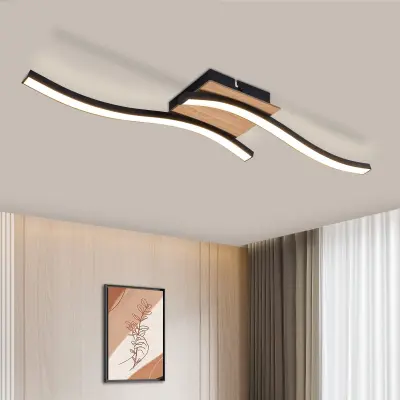 NETTLIFE LED stropna svetilka 12W lesena 3000K toplo bela moderna oblika črna kovina