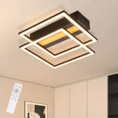 NETTLIFE LED stropna svetilka za dnevno sobo, 2 okvirja, črna, moderna, kvadratna, zatemnljiva, idealna za hodnik