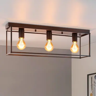 NETTLIFE Stropna svetilka 3 žarnice E27 maks. 25W vintage črna kovinska za dnevno sobo, kuhinjo, industrijsko, hodnik - brez žarnice