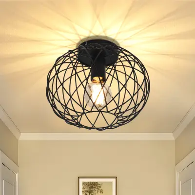 NETTLIFE Črna stropna svetilka za jedilnico, kletkasta mreža, vintage E27 kovinska stropna svetilka