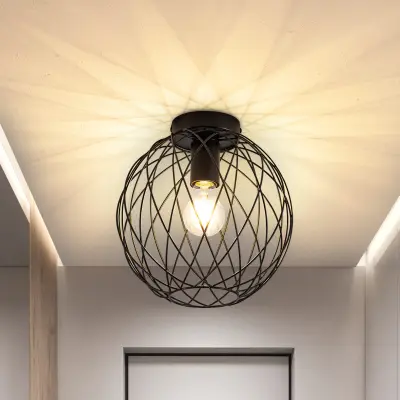 NETTLIFE Industrijska stropna svetilka Črna Vintage Okrogla Svetilka za Hodnik E27 1 Žarnica Retro Kovinska