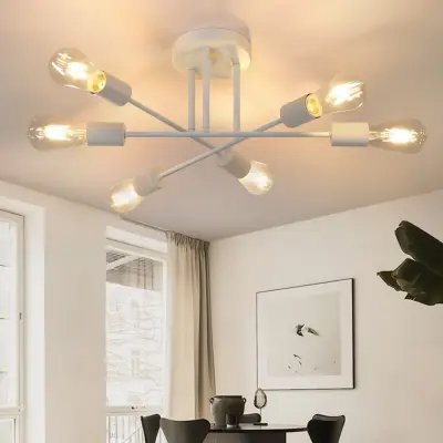 NETTLIFE stropna svetilka E27 retro svetilka 6 lučk bela lestenec industrijska rustikalna razsvetljava za dnevno sobo, max. 25 W