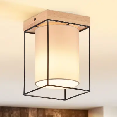 NETTLIFE Stropna svetilka za hodnik, lesena, 1 žarnica E14, vintage svetilka za hodnik z retro industrijsko barvo