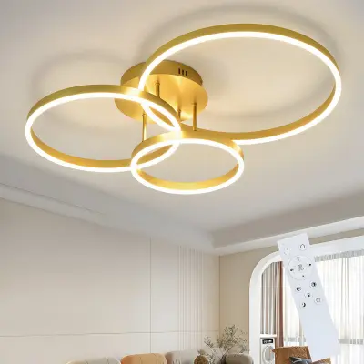 NETTLIFE LED stropna svetilka za dnevno sobo - črna, zatemnljiva, 82 cm, z daljinskim upravljalnikom, 74 W, 3 obroči