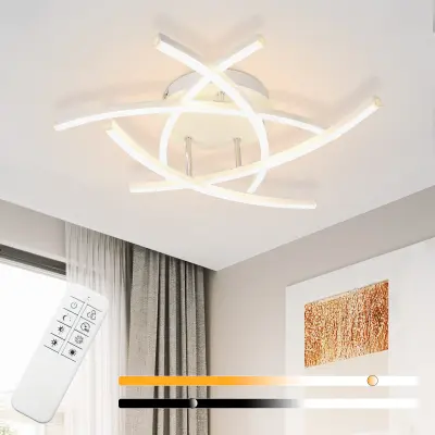 NETTLIFE LED stropna svetilka za spalnico, zatemnljiva, 32 W, moderna, bela, kovinska, z daljinskim upravljalnikom