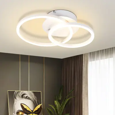 NETTLIFE LED stropna svetilka - bela okrogla stropna svetilka z 2 obročema, moderna oblika, 24 W, 3000 K, toplo bela, za kuhinjo in dnevno sobo