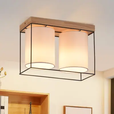 NETTLIFE Stropna svetilka za spalnico, vintage, lesena, 2 žarnici E14 z retro industrijskim vzorcem