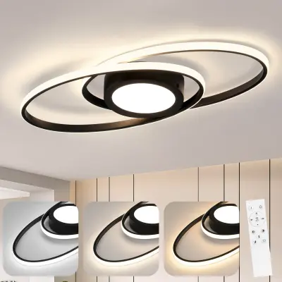NETTLIFE LED stropna svetilka črna 3000K-6500K zatemnljiva 48W otroška soba dnevna soba z daljinskim upravljalnikom moderna za spalnico kuhinja balkon