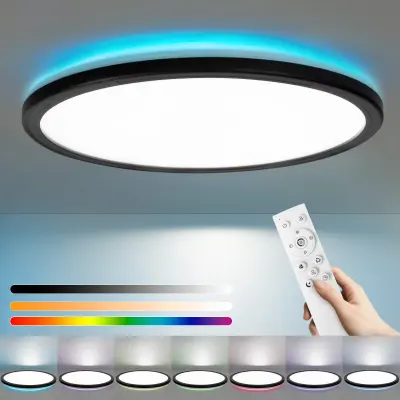 NETTLIFE LED stropna svetilka za spalnico in kuhinjo, ravna svetilka RGB 23W, okrogla kopalniška svetilka, 30CM, daljinski upravljalnik