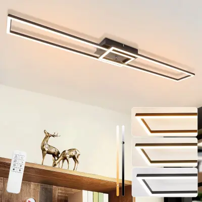 NETTLIFE LED stropna svetilka 2 črna 102 cm moderna zatemnljiva z daljinskim upravljalnikom 36 W