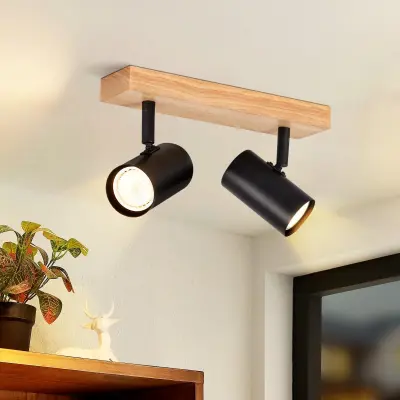 NETTLIFE 2 črna lesena stropna reflektorja GU10 350° nastavljiva industrijska retro stil za dnevno sobo, spalnico, kuhinjo, hodnik, jedilnico