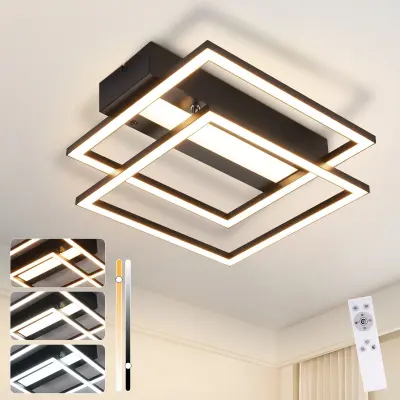 NETTLIFE LED stropna svetilka za dnevno sobo, 2 okvirja, črna, moderna, kvadratna, zatemnljiva, idealna za hodnik