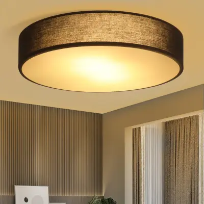 NETTLIFE Stropna svetilka za spalnico 38CM okrogla 2 žarnici E27 črna moderna svetilka za spalnico s senčnikom iz blaga kuhinja hodnik