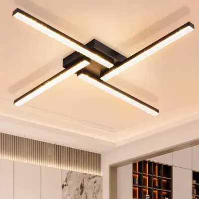 NETTLIFE LED stropna svetilka za dnevno sobo, črna, 20W, moderna, kristalna, kovinska, 3000K