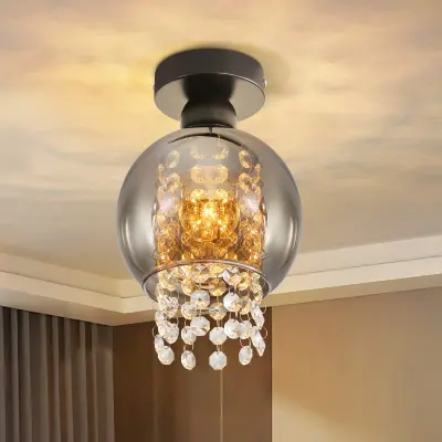 NETTLIFE Stropna svetilka za spalnico E27 dimljeno siva kristalno steklo moderna jedilnica