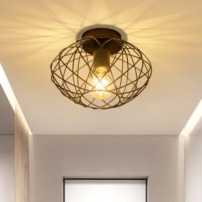 NETTLIFE Črna stropna svetilka v obliki kletke, vintage stropni reflektor, kovinsko okovje E27