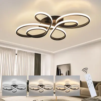 NETTLIFE LED stropna svetilka, zatemnljiva, velika, 100 cm, za dnevno sobo, 90 W, moderna, črna, z daljinskim upravljalnikom