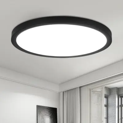 NETTLIFE Ploska LED stropna svetilka 30 cm - 24 W, črna, 6000 K - Moderna razsvetljava za kuhinjo, hodnik, spalnico