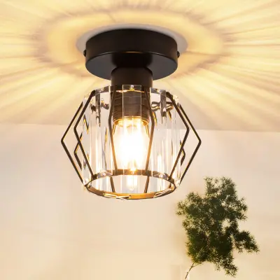 NETTLIFE Moderna črna kristalna stropna svetilka E27 Vintage kuhinjska svetilka s kovinskim okvirjem