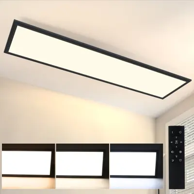 NETTLIFE LED stropna svetilka 120x30CM 48W črna plošča zatemnljiva z daljinskim upravljalnikom za moderno dnevno sobo, pisarno, kuhinjo, hodnik