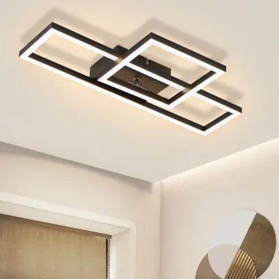 NETTLIFE LED stropna svetilka za dnevno sobo, 20W, toplo bela, moderna oblika, kvadratna, črna svetilka