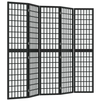 Zložljiv 5-delni Paravan - Sobne pregrade japonski stil 200x170 cm črne barve