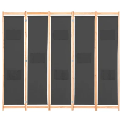 Paravan - Sobne pregrade 5-delni 200x170x4 cm sivo blago