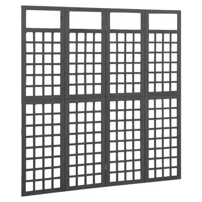 4-delni Paravan - Sobne pregrade/mreža iz lesa jelke črne barve 161x180 cm