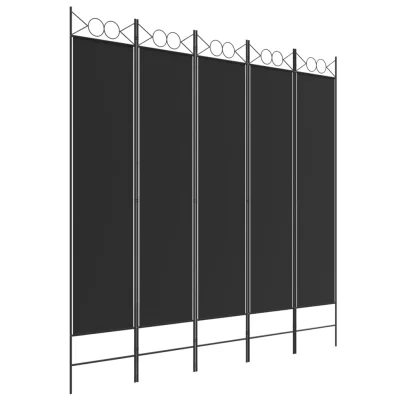 Paravan - Sobne pregrade 5-delni 200x200 cm črno blago