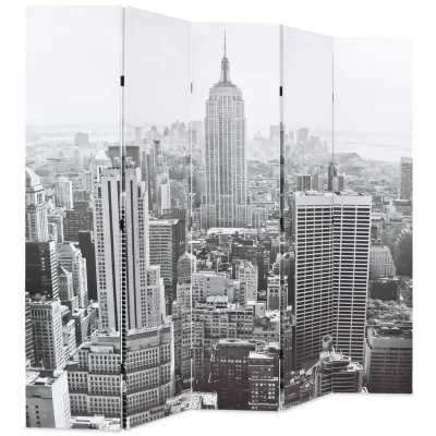 Zložljiv Paravan - Sobne pregrade 200x170 cm New York podnevi črn in bel