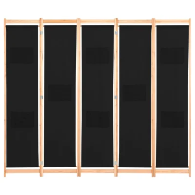 Paravan - Sobne pregrade 5-delni 200x170x4 cm črno blago