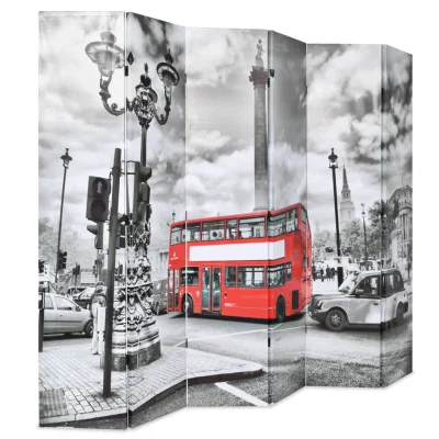 Zložljiv Paravan - Sobne pregrade 228x170 cm londonski avtobus črn in bel