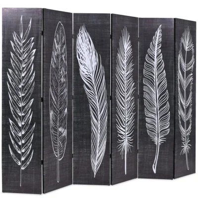 Zložljiv Paravan - Sobne pregrade 228x170 cm perje črn in bel